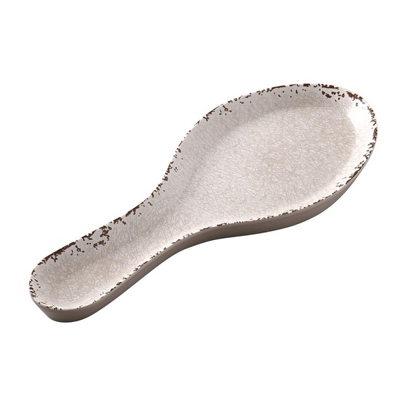 Melamine Spoon Rest 9.625 Inch for Kitchen Counter, Crackle Cream Design - Picture 2 of 5